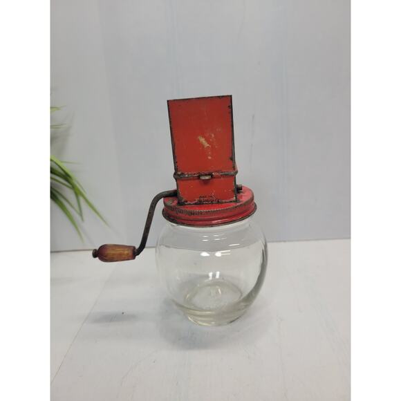 Vintage Nut Chopper Hazel Atlas Spice Grinder Metal Glass Jar - Picture 2 of 6